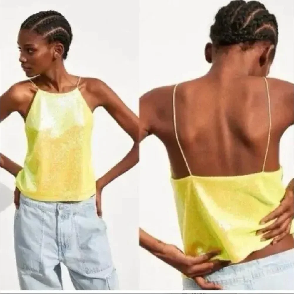 NWT Zara neon yellow sequin tank - Picture 3 of 3
